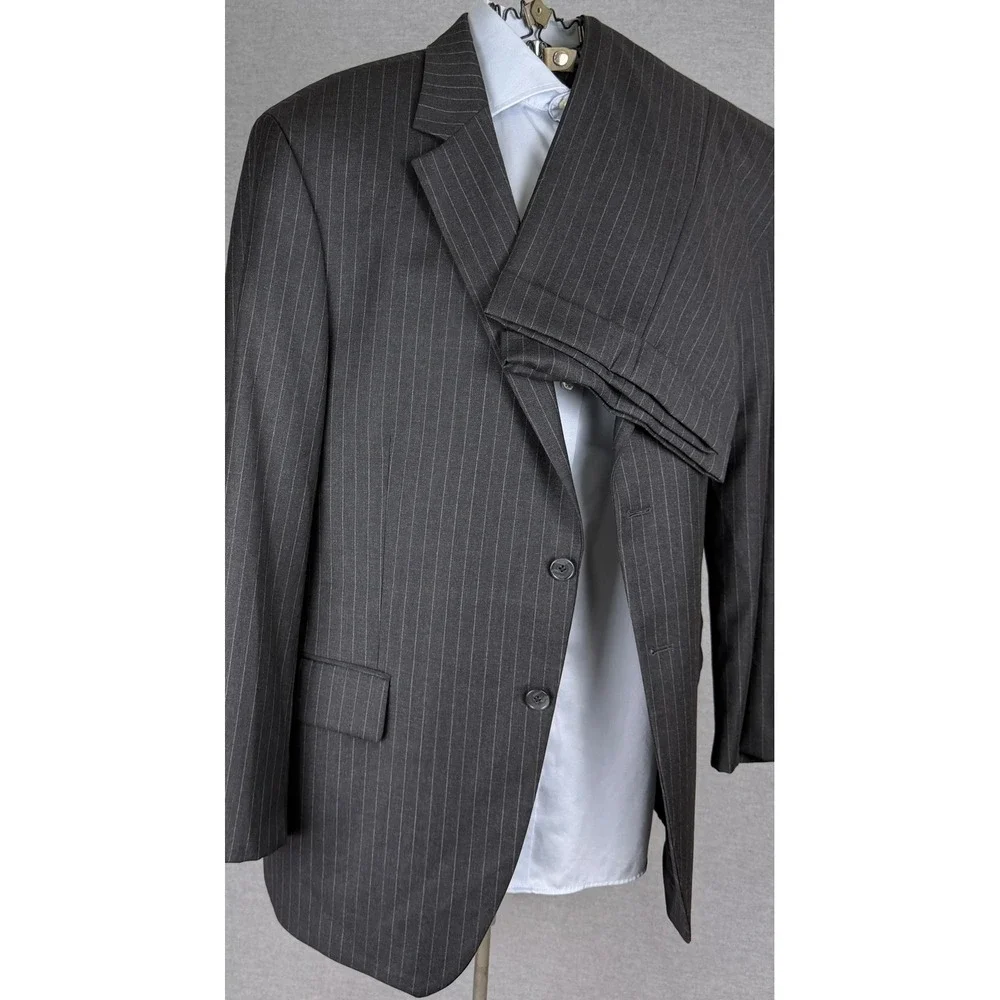 John W. Nordstrom Loro Piana Super 110s Wool Pinstripe Suit 44L 35x29 Gray